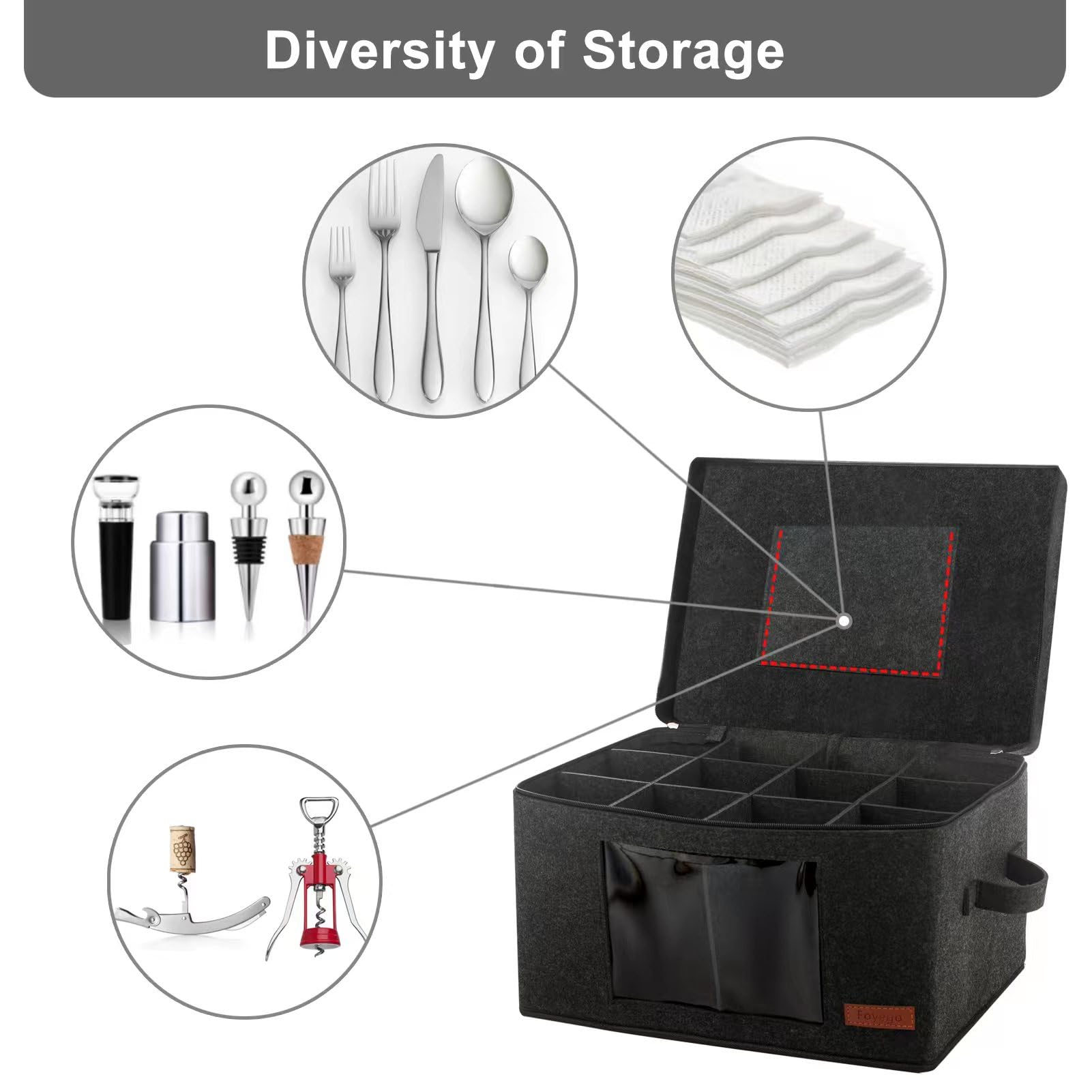 Foyego wine glass storage box sturdy handles enable easy carrying