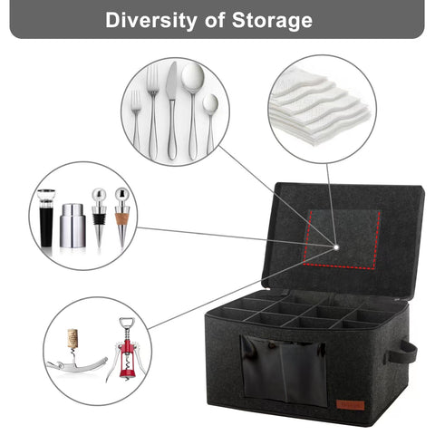 Foyego wine glass storage box sturdy handles enable easy carrying