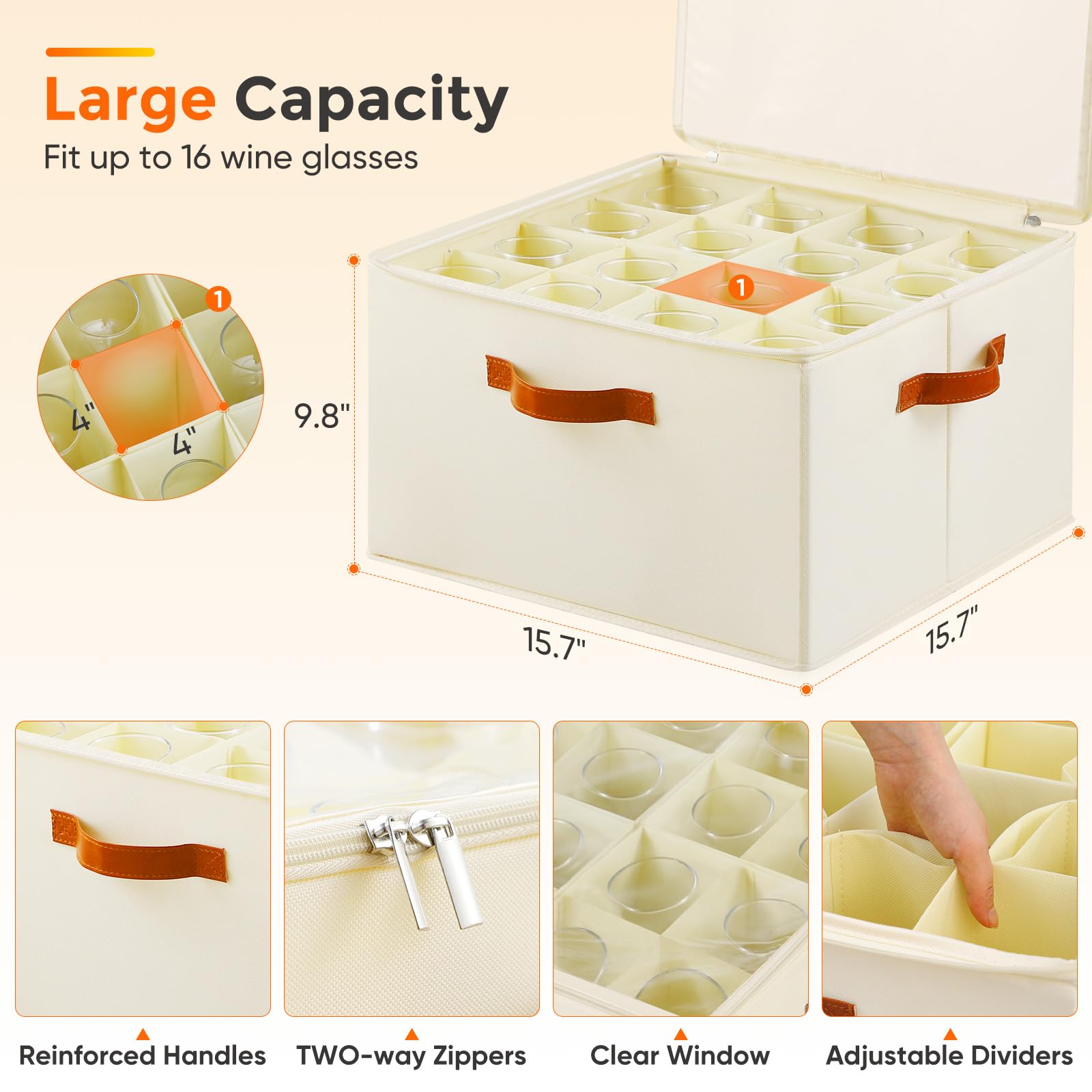 Foyego beige storage box side view demonstrating rigid structure and stackability.