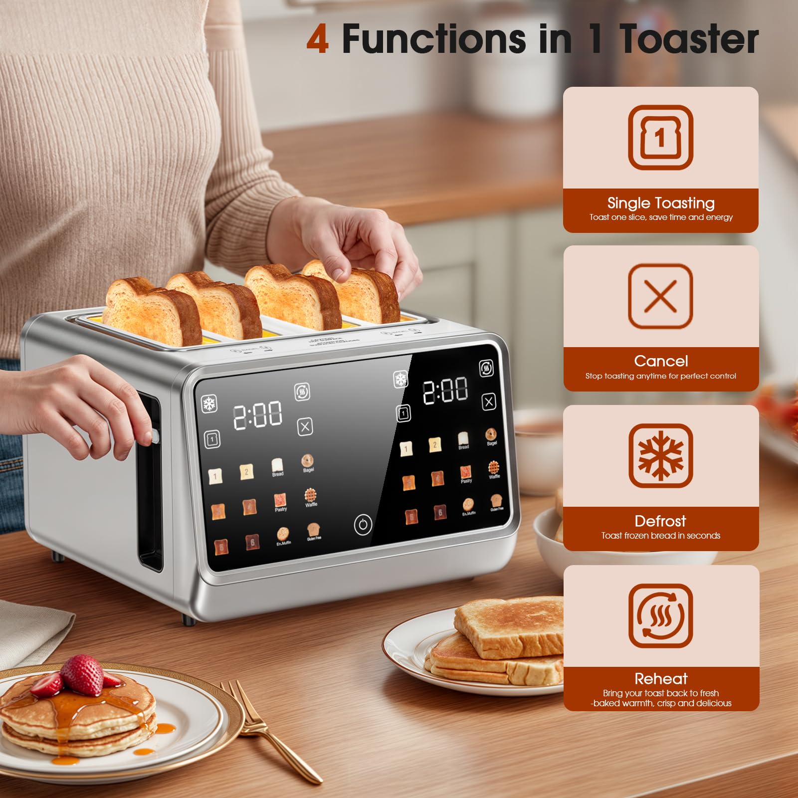 Foyoconven Smart Toaster with 6 browning levels provides versatile results