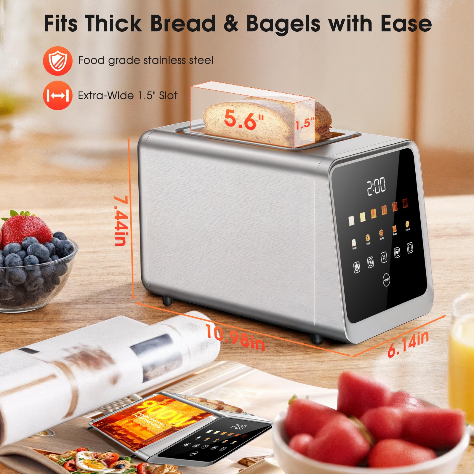 Foyoconven Toaster wide slots accommodate bagels for easy toasting.