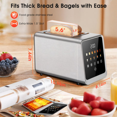 Foyoconven Toaster wide slots accommodate bagels for easy toasting.