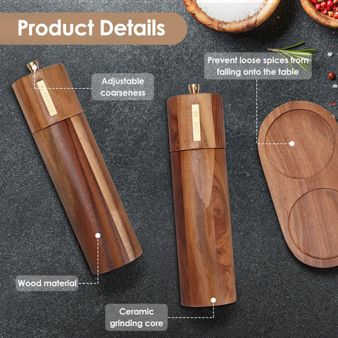 Foyucool wooden pepper grinder features ceramic core and aroma preservation.
