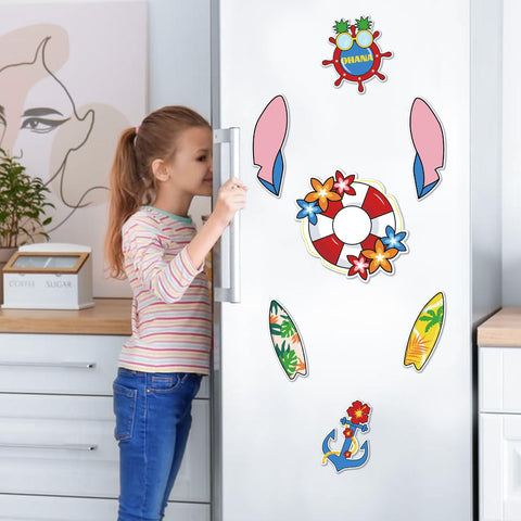Fprl hawaiian-theme magnets add tropical charm to cruise cabin doors.