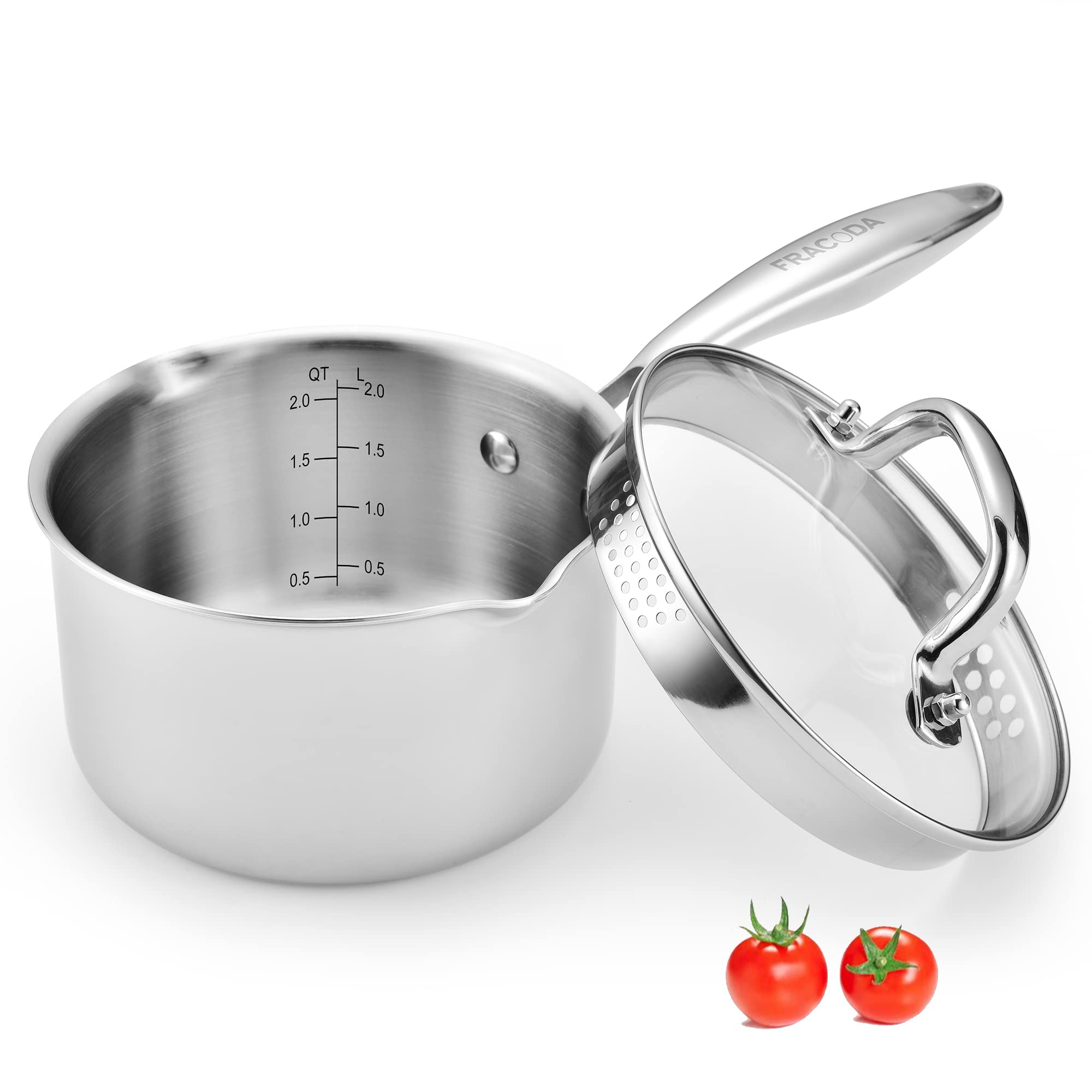 Fracoda 2-qt saucepan with glass lid for monitoring during cooking