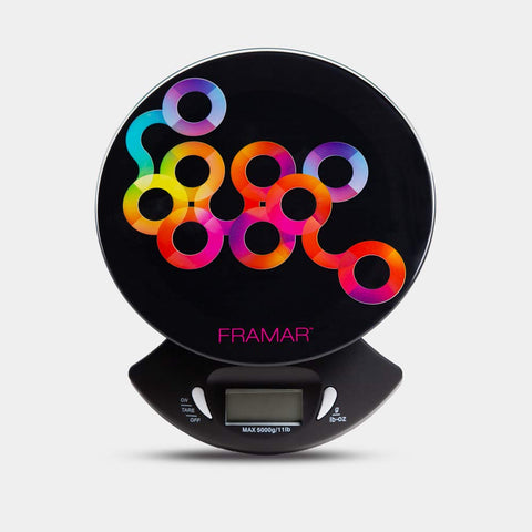 FRAMAR digital scale with LCD display provides clear readouts for accurate mixing.
