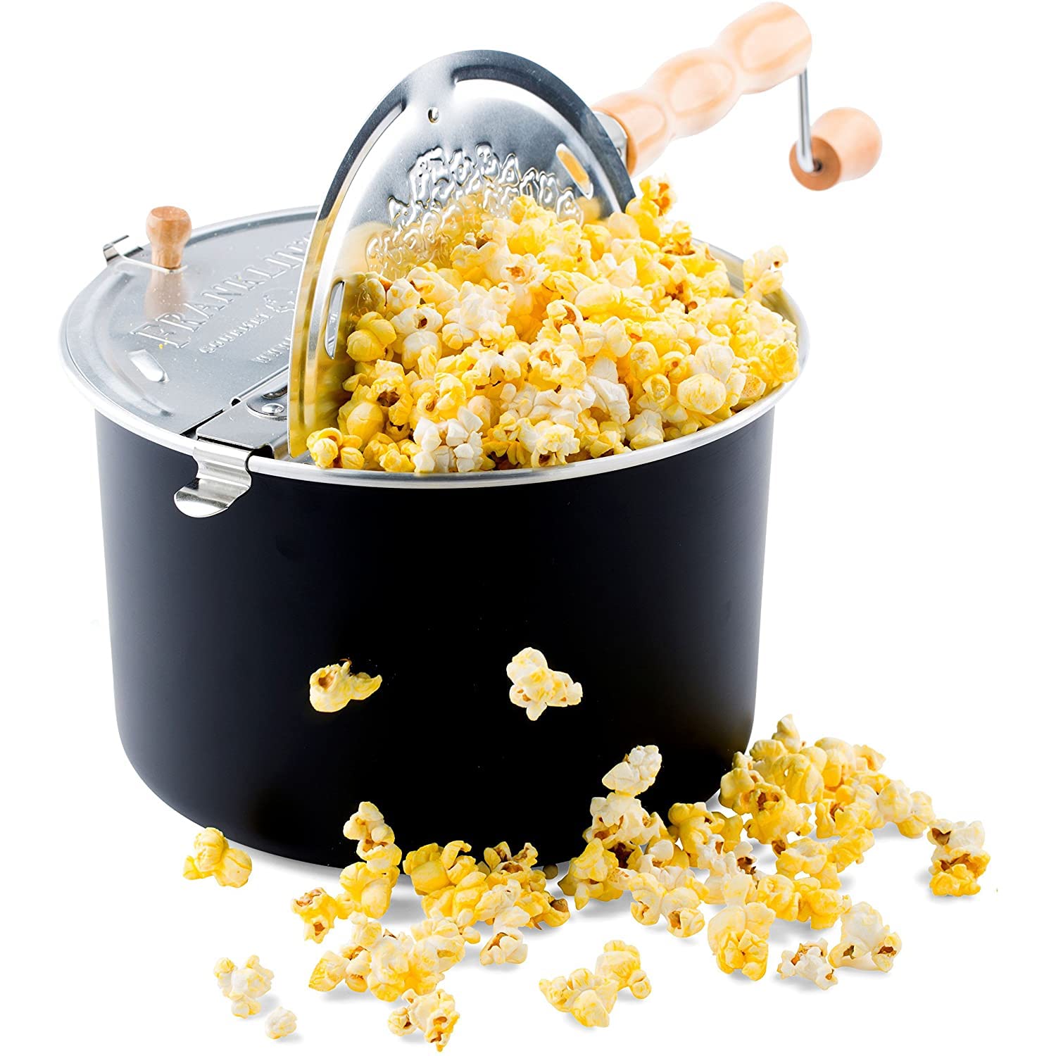 Franklin's Gourmet Popcorn Popper with 6 qt pot for large movie-night batches.