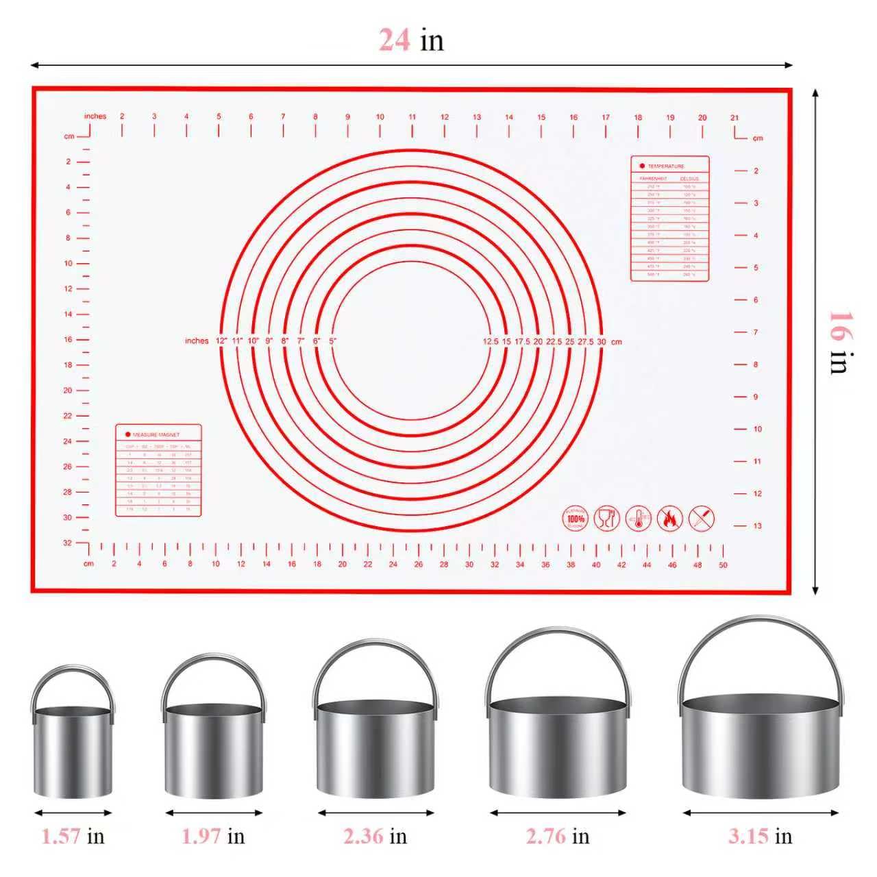 Frapkom cookie cutters five sizes with centimeter marks for precise cuts