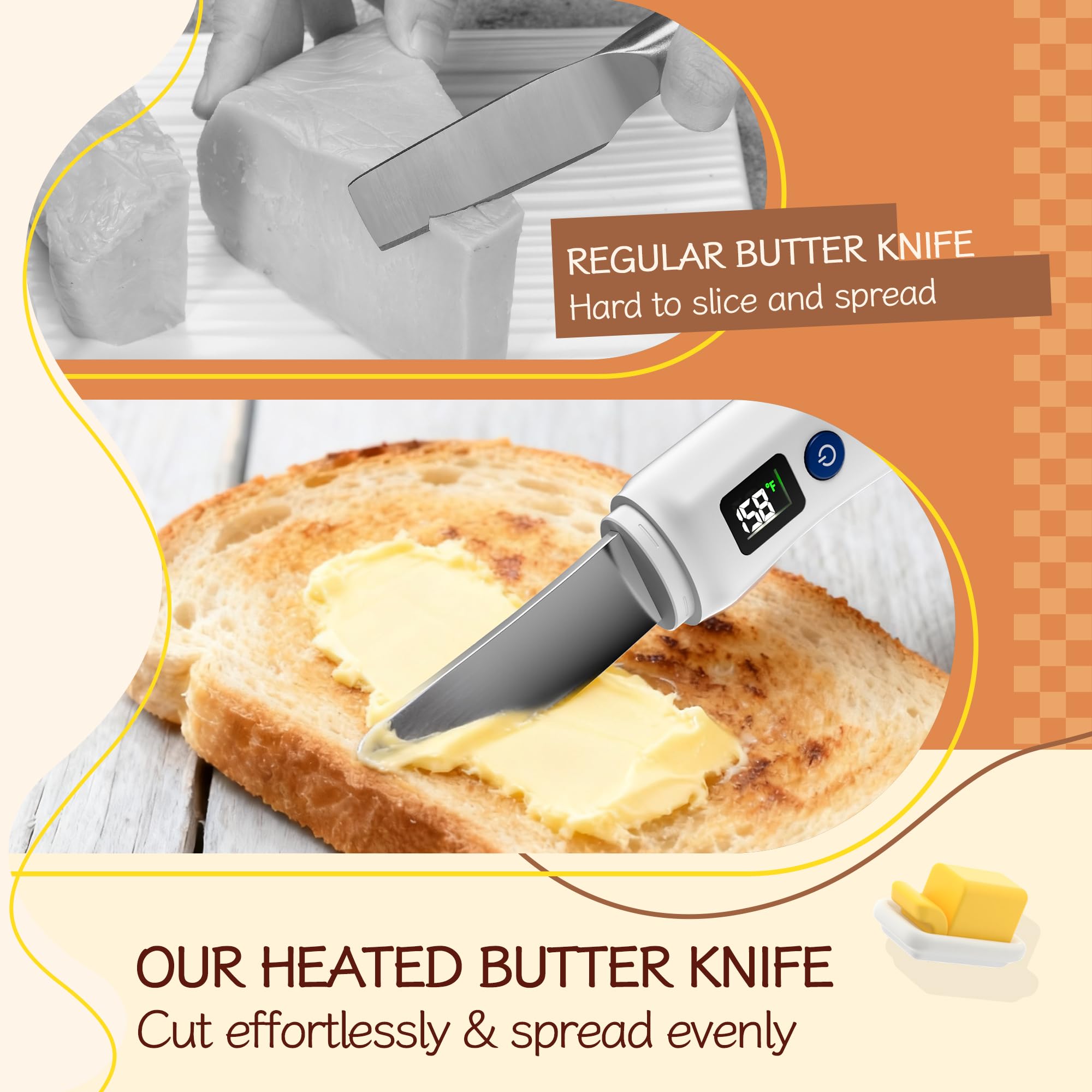 Frayo heated butter knife ergonomic handle for a secure non-slip grip.