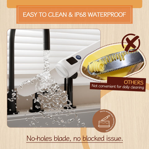 Frayo heated butter knife IP68 waterproof design for easy cleaning under water.