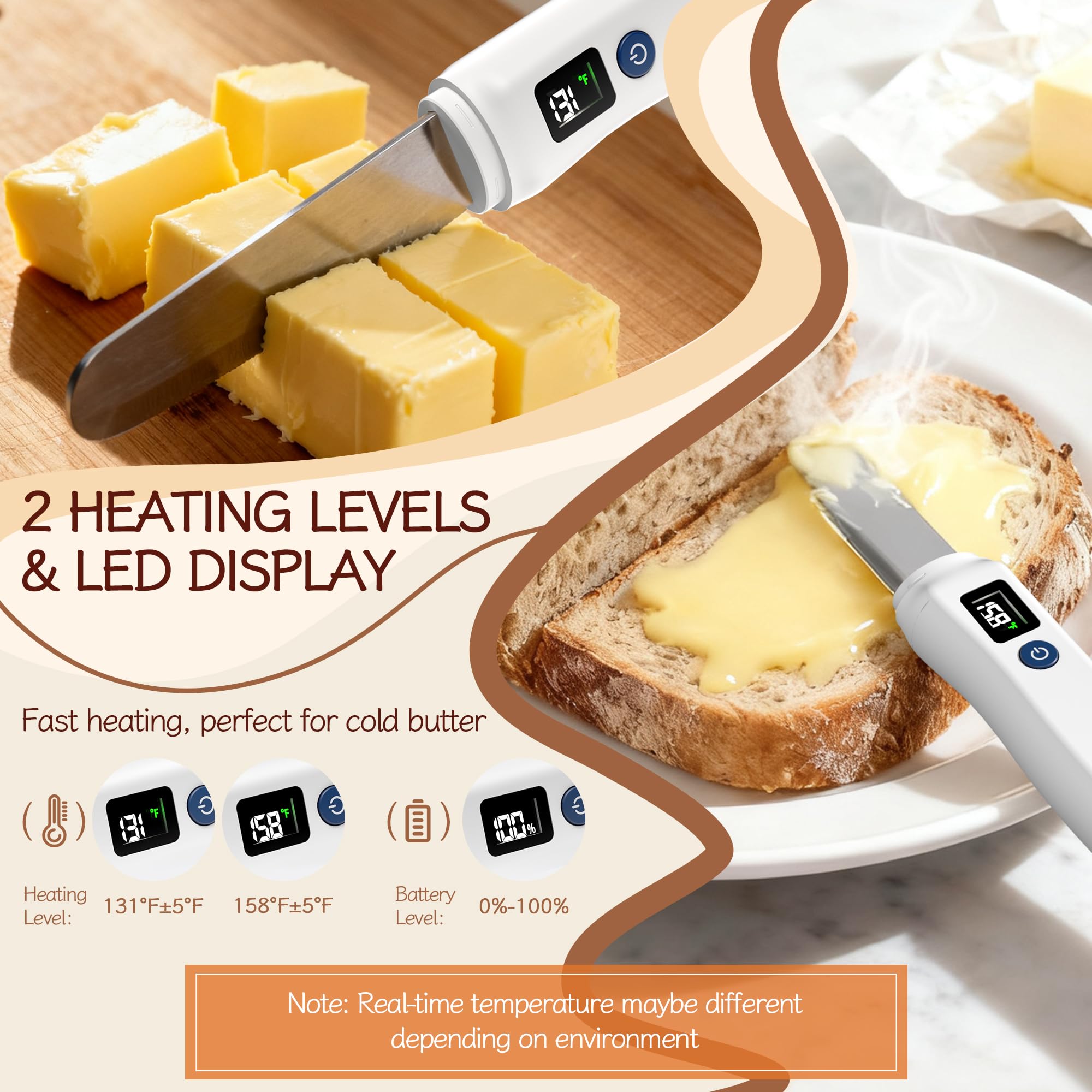 Frayo heated butter knife USB rechargeable for cordless kitchen convenience.