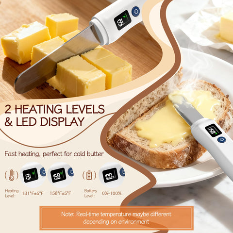 Frayo heated butter knife USB rechargeable for cordless kitchen convenience.