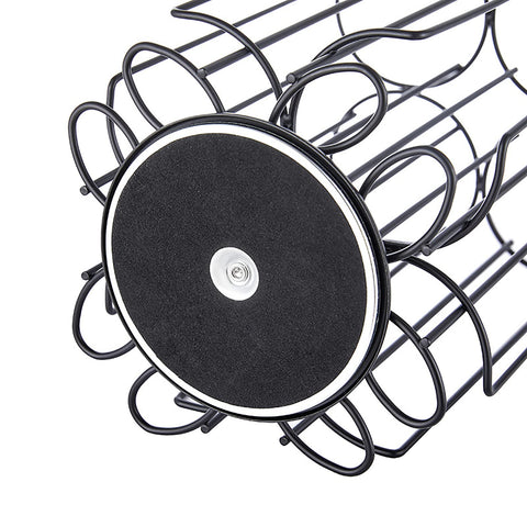 Frcctre chrome-finish coffee pod stand blends with modern kitchens.