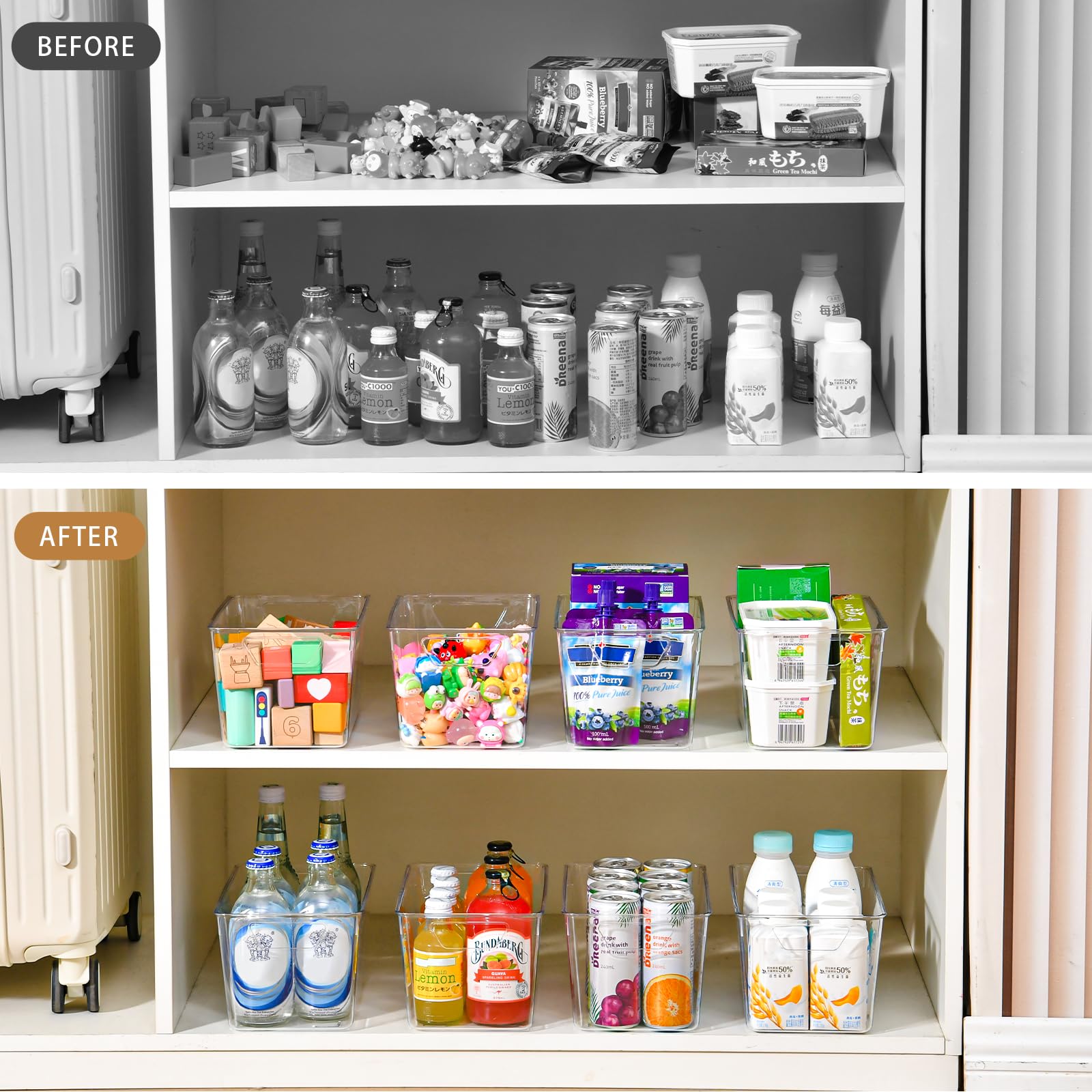 Freebat fridge storage bin transparent design keeps items in reach.