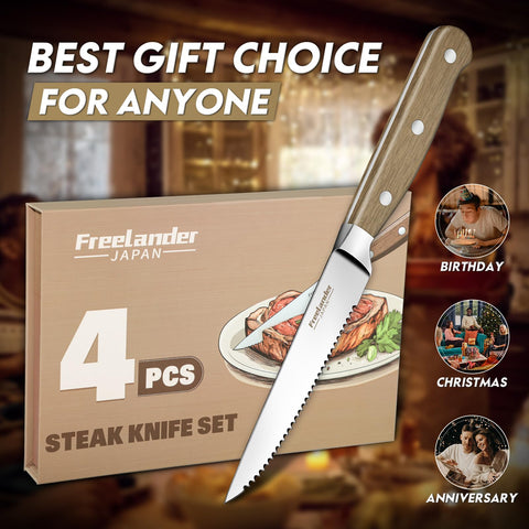 Freelander dining scene featuring steak knives in use at table.