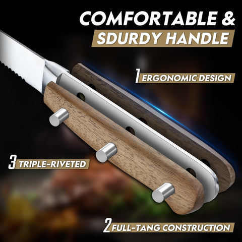 Freelander dual-edge steak knife highlighting versatility for slicing and crusts