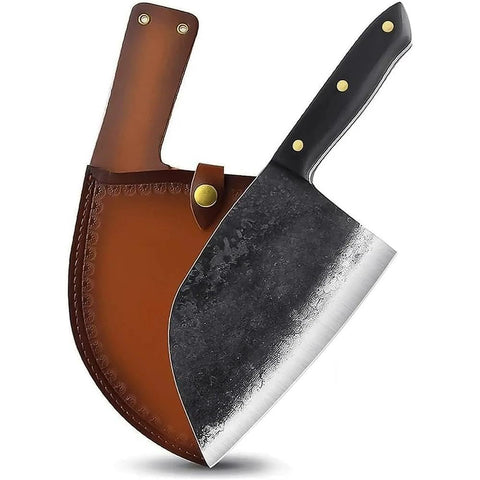Close-up of Freelander Serbian Chef Knife blade showing a razor edge for clean cuts.