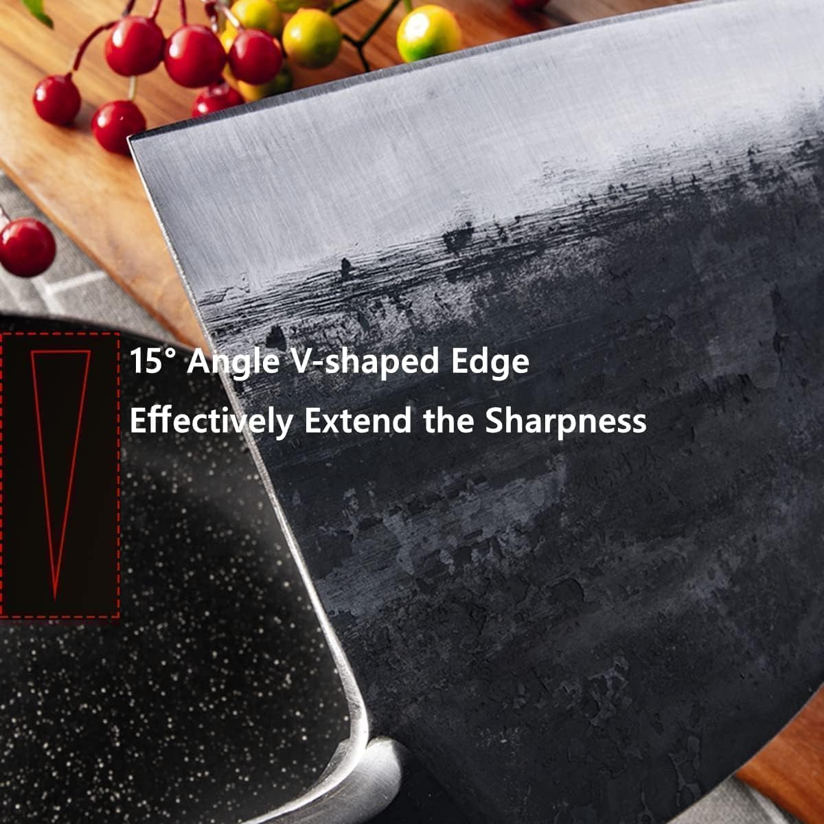 Freelander Serbian Chef Knife in action for meat chopping tasks.