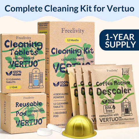 Freelivity Vertuo kit setup showing powder mixed with water.