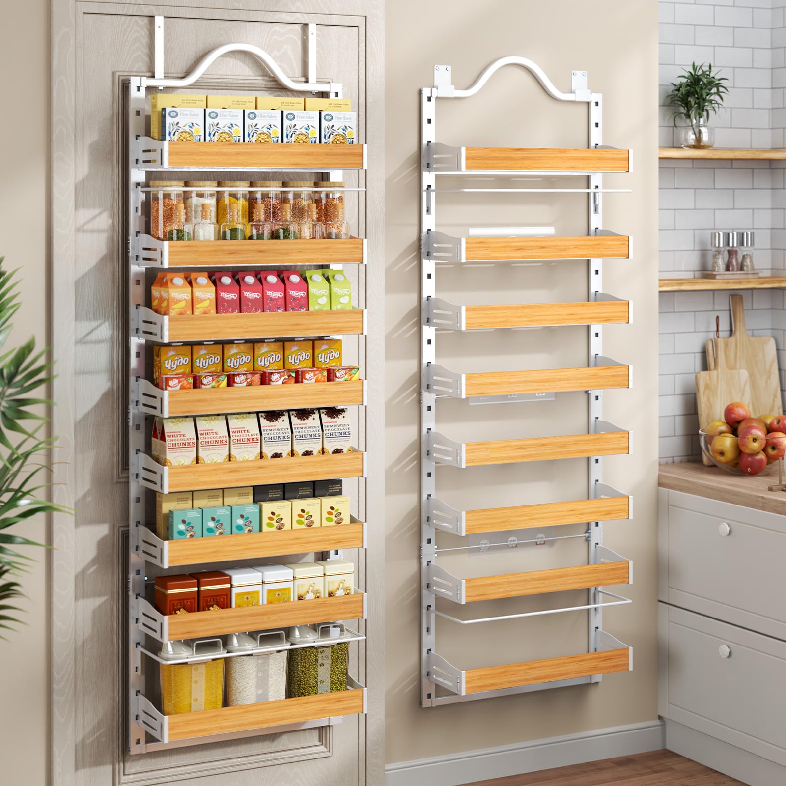 Freexployer 8-tier wall mount spice rack stores cans and jars neatly.