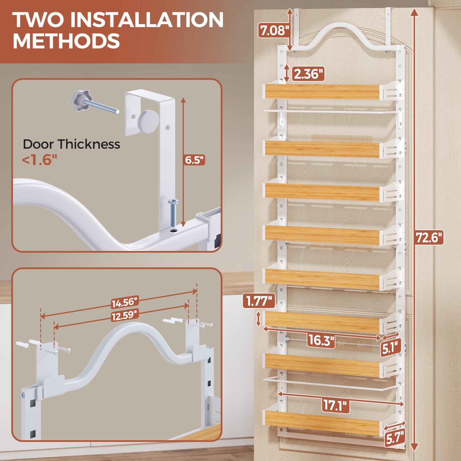 Freexployer wooden adjustable basket provides customizable shelf height for spices.
