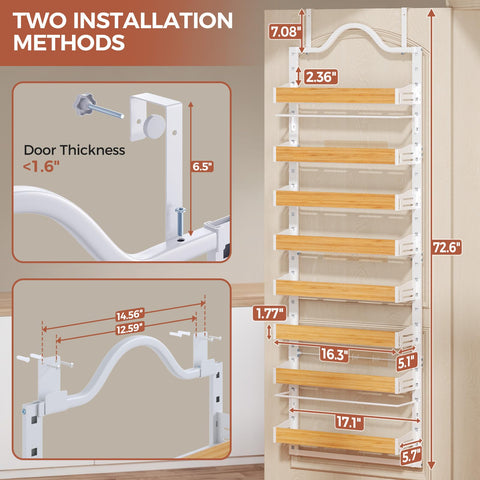 Freexployer wooden adjustable basket provides customizable shelf height for spices.