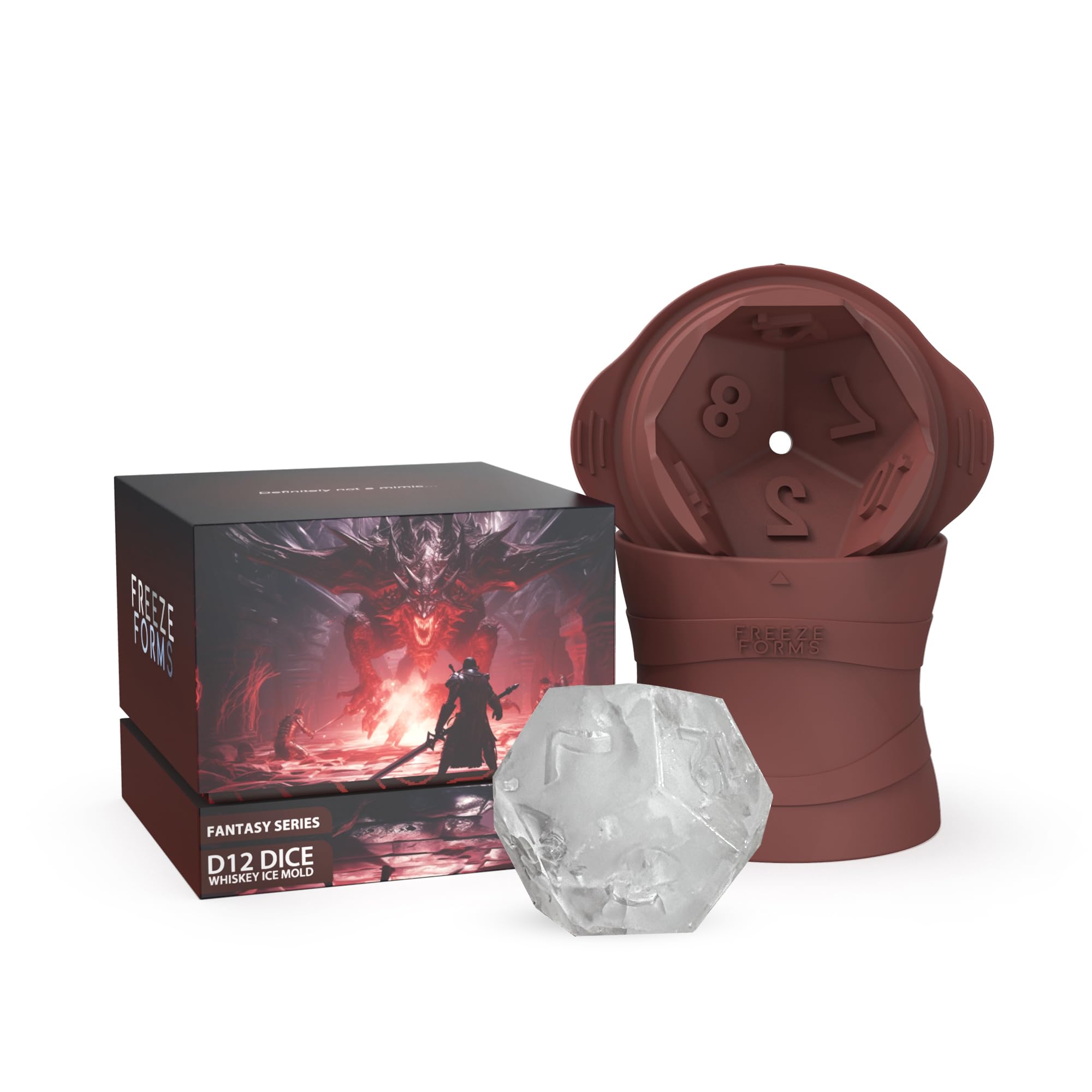 Freeze Forms D12 dice-shaped ice mold large for dramatic drinks and fantasy-inspired cocktails.
