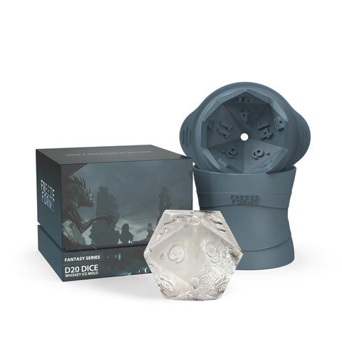 FREEZE FORMS D20 dice-shaped ice cube mold creates large, crystal-clear DND ice cubes for stylish drinks