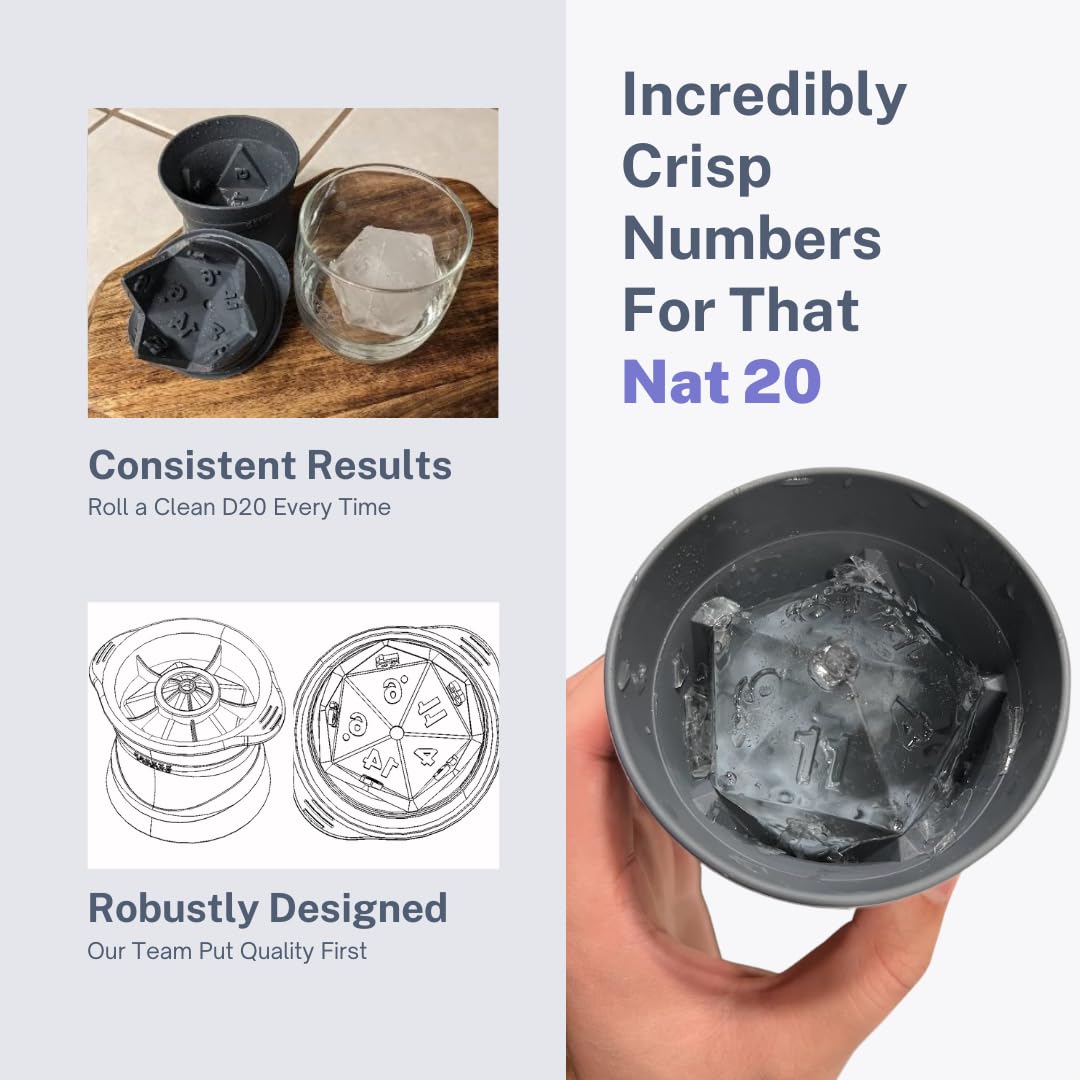 FREEZE FORMS large D20 ice cube with crisp numbers adds visual flair