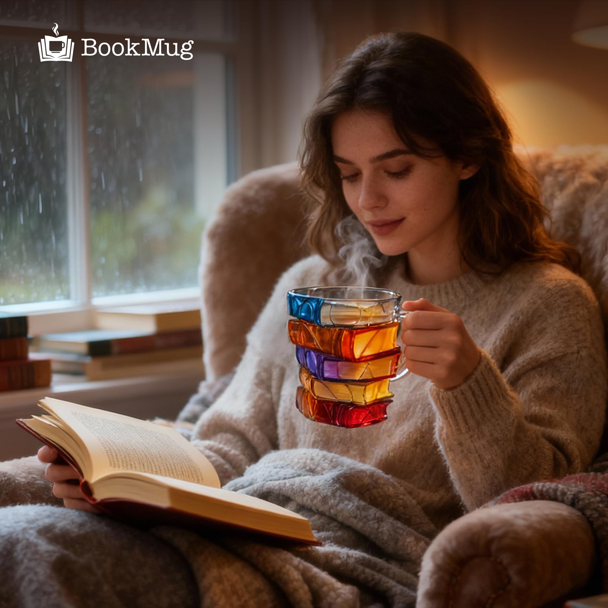 FREEZE2TRIM book mug glows when lit for cozy reading moments.