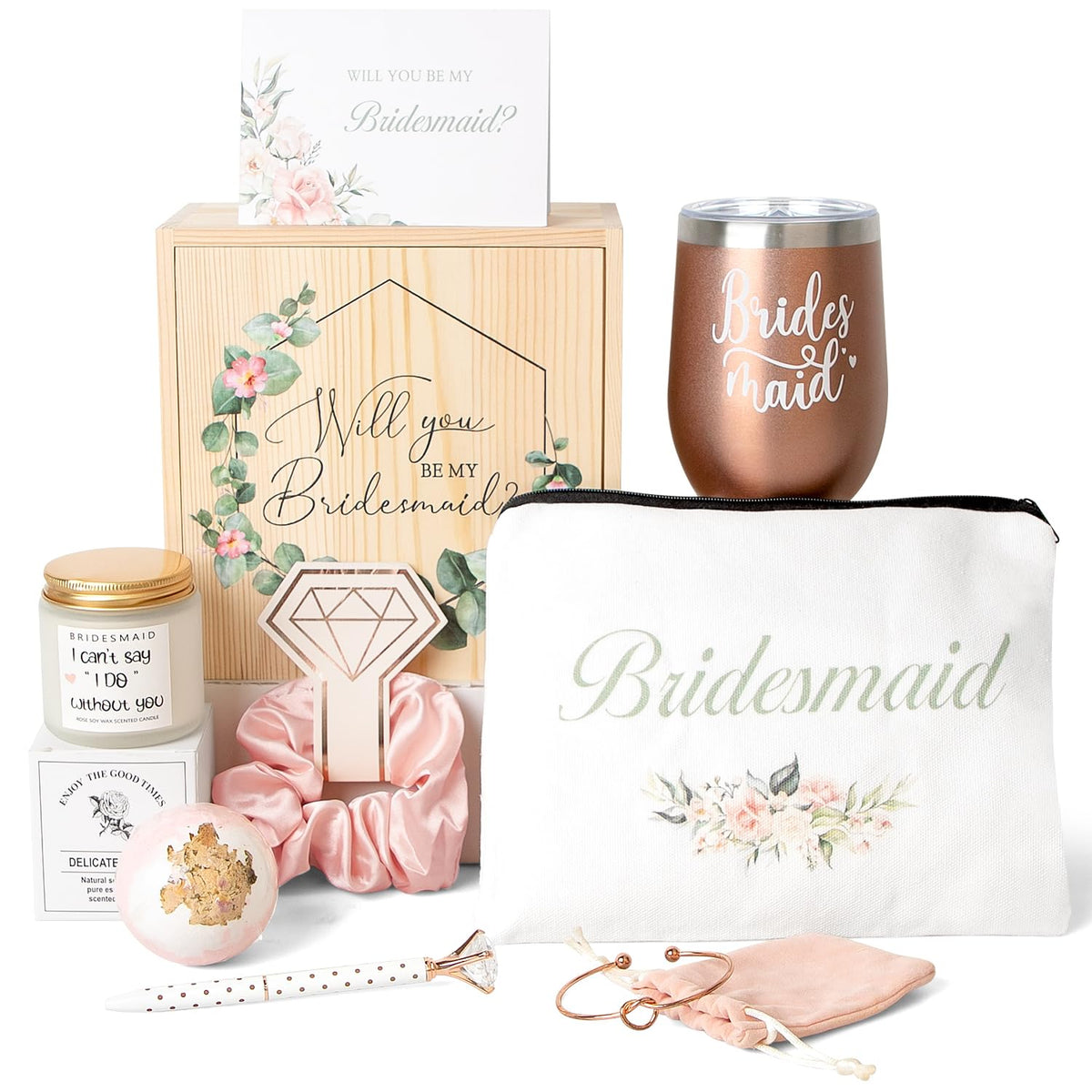 Frerdui bridesmaid proposal box open with invitation card ready
