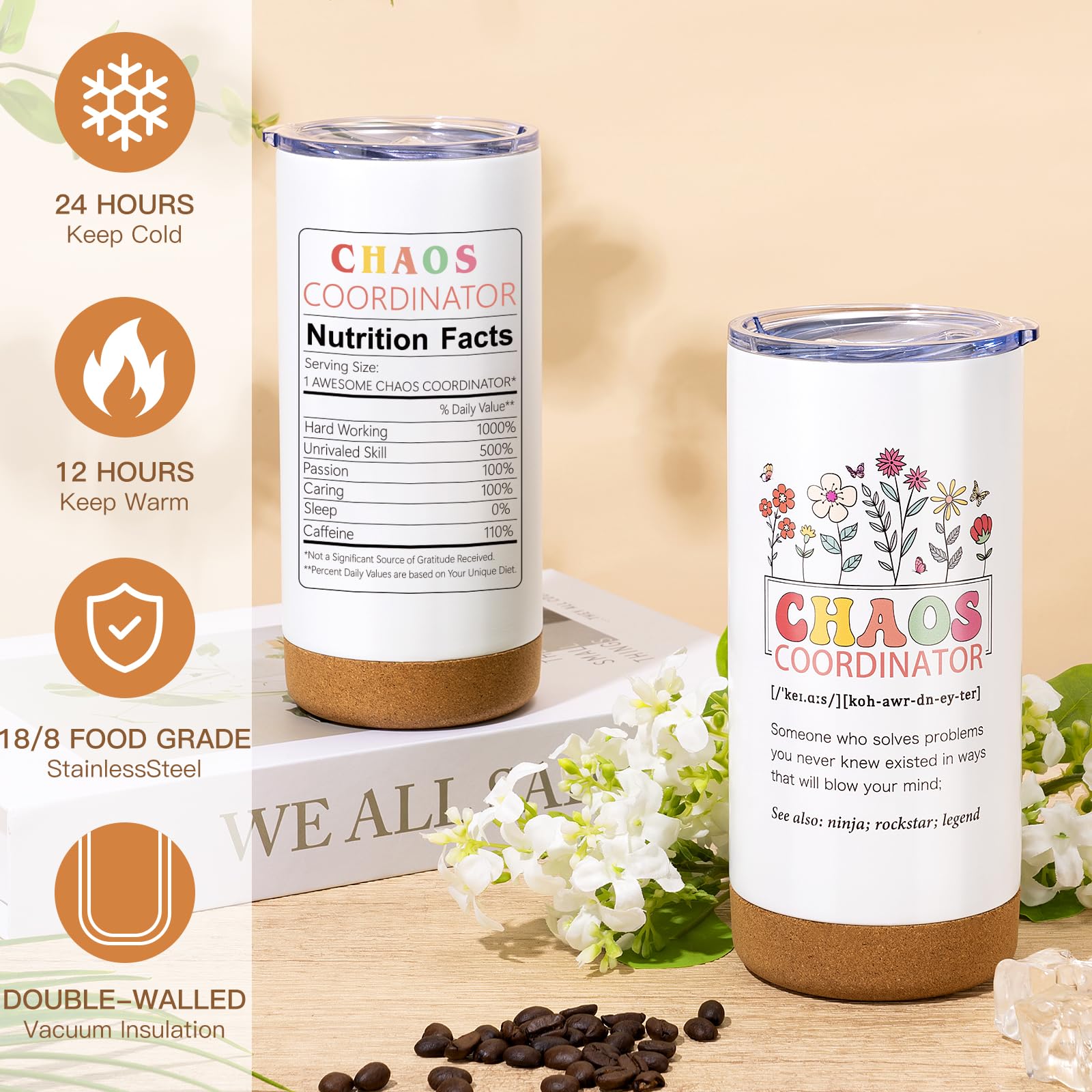 Frerdui Chaos Coordinator cup with wooden stopper reduces desk noise and spills.