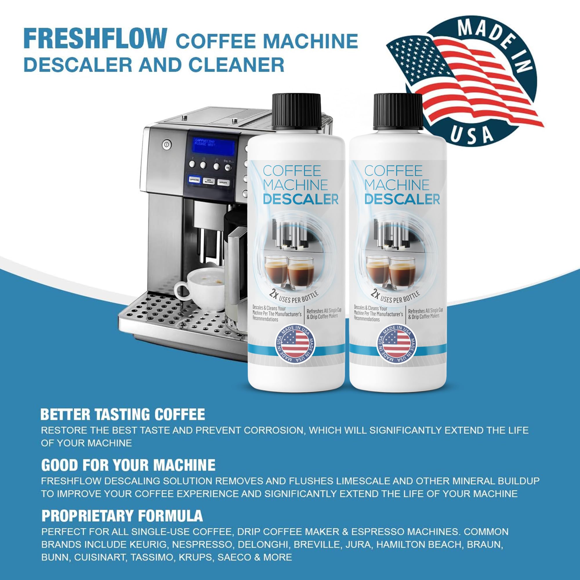 FreshFlow descaling pack box open for easy at-home coffee gear maintenance