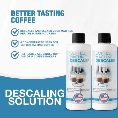 FreshFlow descaling solution in-use kitchen scene suggests cleaner tasting coffee potential