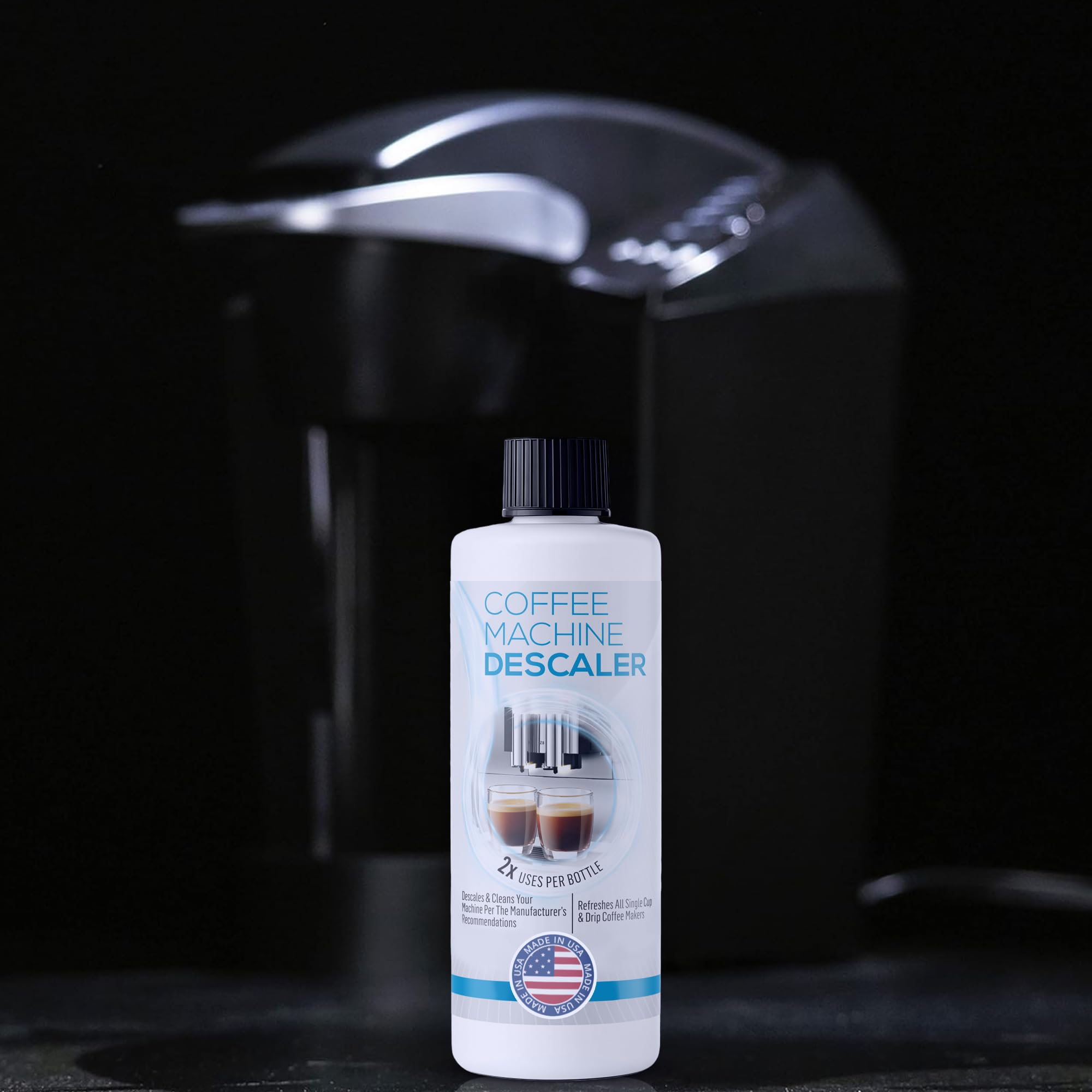 FreshFlow descaling pack side view panel illustrates 2-bottle bundle