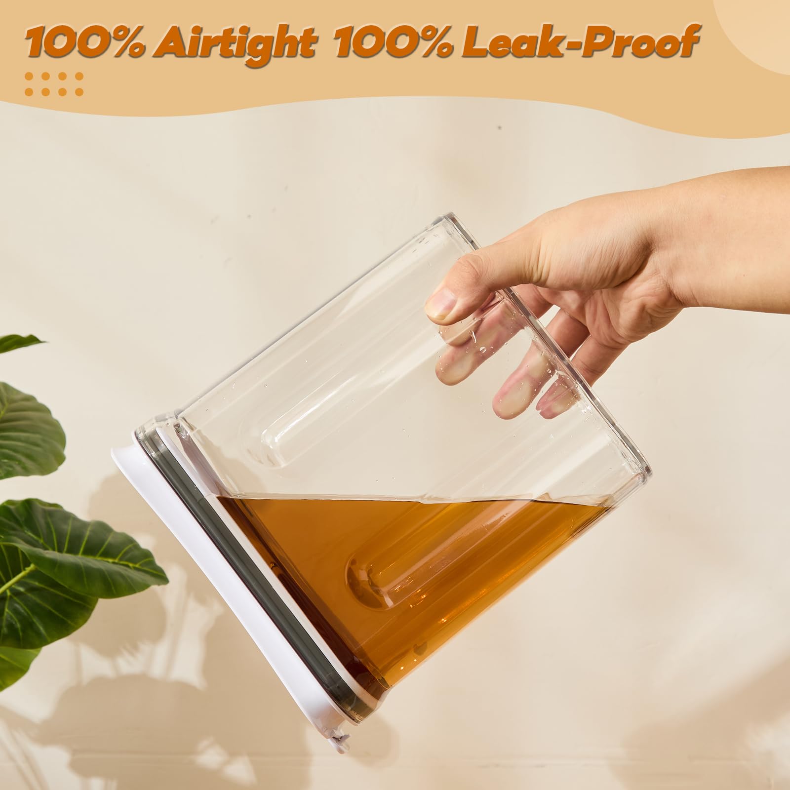 FreshKeeper square pouring spout design reduces spills and pours precise portions.