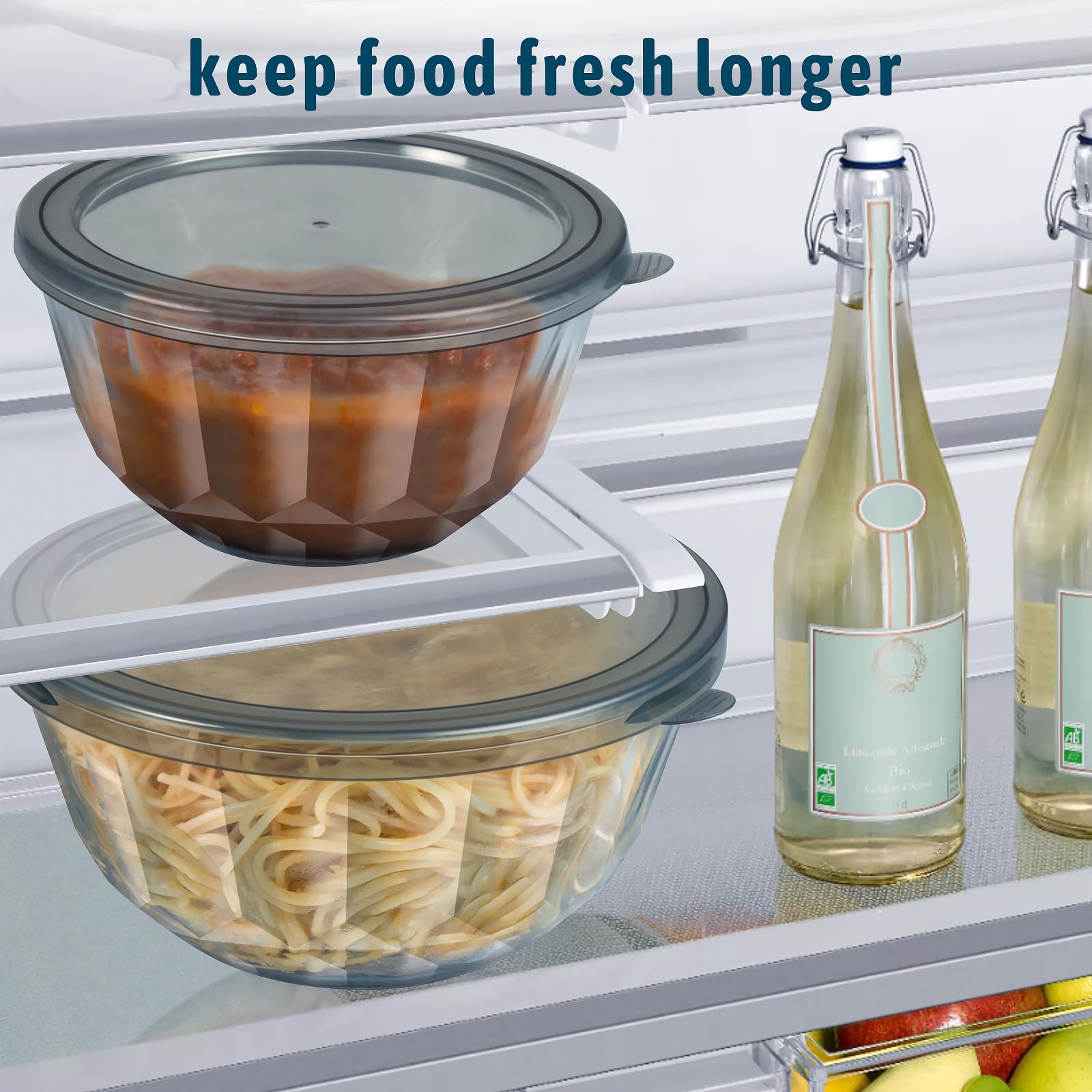 Freshmage 1.6-quart glass bowl highlights sturdy thick glass construction.