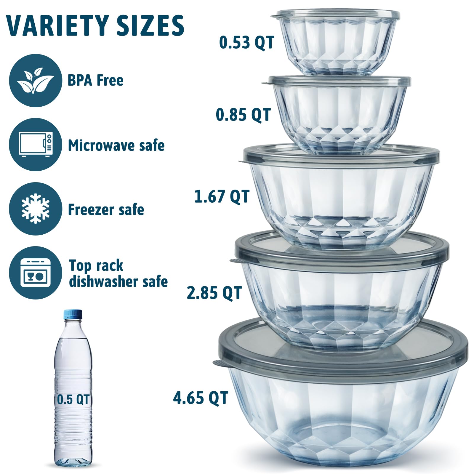 Freshmage 2.7-quart nesting bowl illustrates space-saving stackability after use.