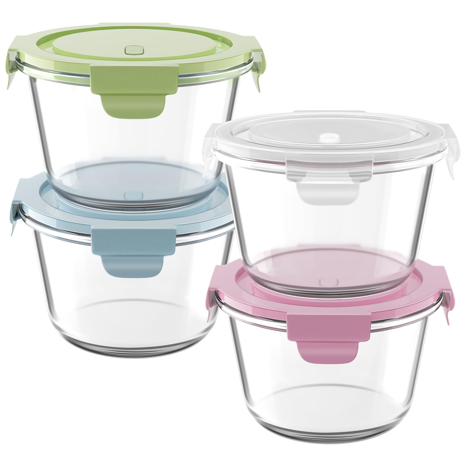 Freshmage 2-cup round glass container with lid for portion control