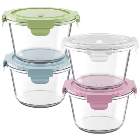 Freshmage 2-cup round glass container with lid for portion control