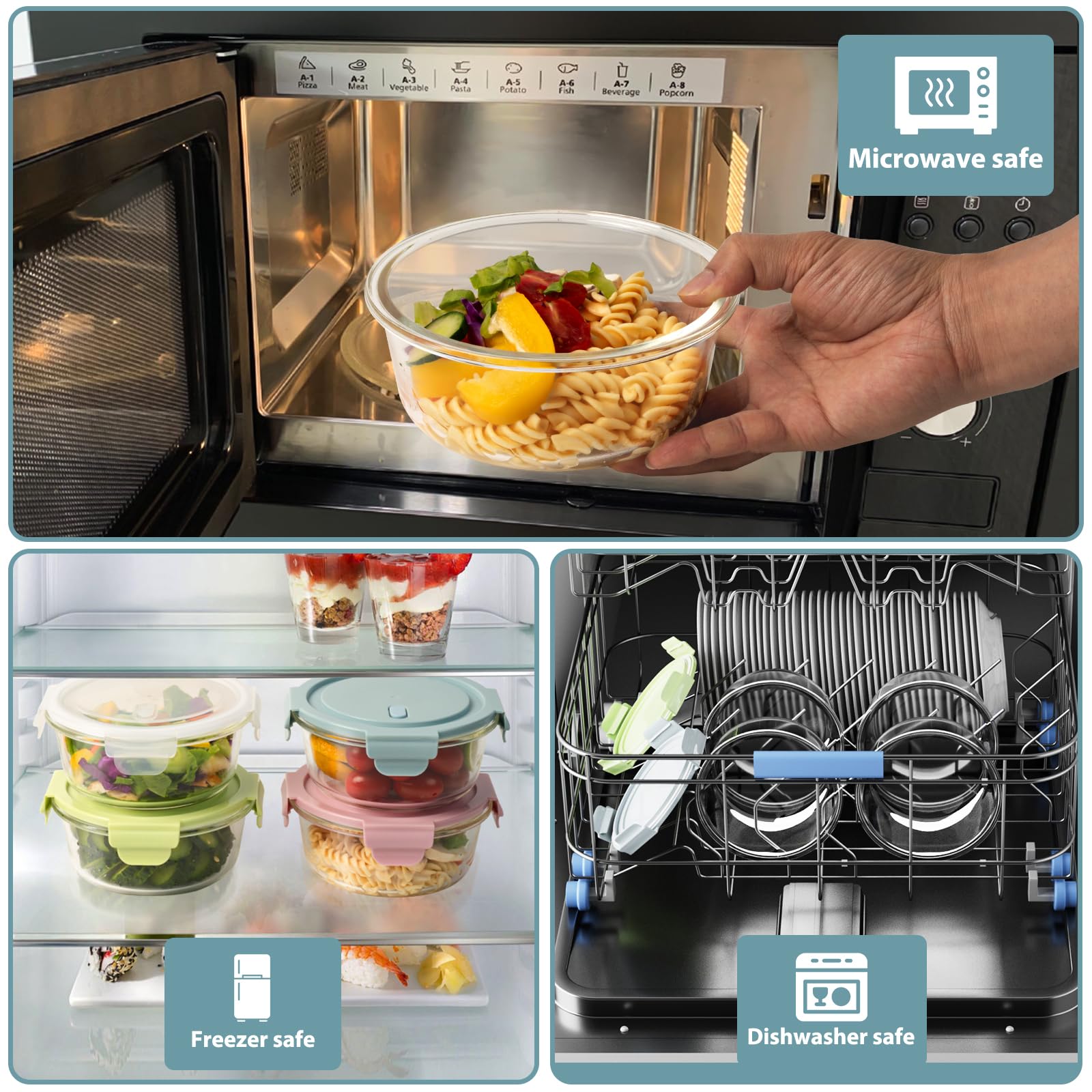 Freshmage fridge-freezer-microwave-safe glass container for easy reheating.