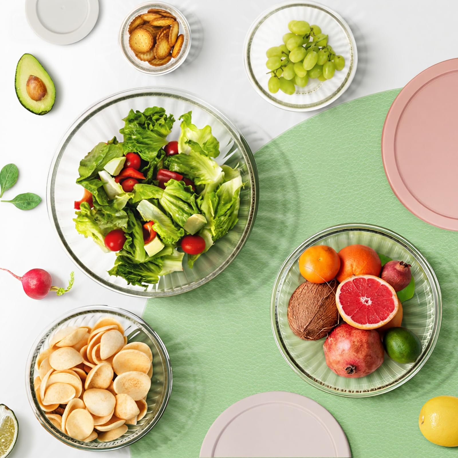 Freshmage 3.7 qt bowl with lid supports big mixes and family meals.