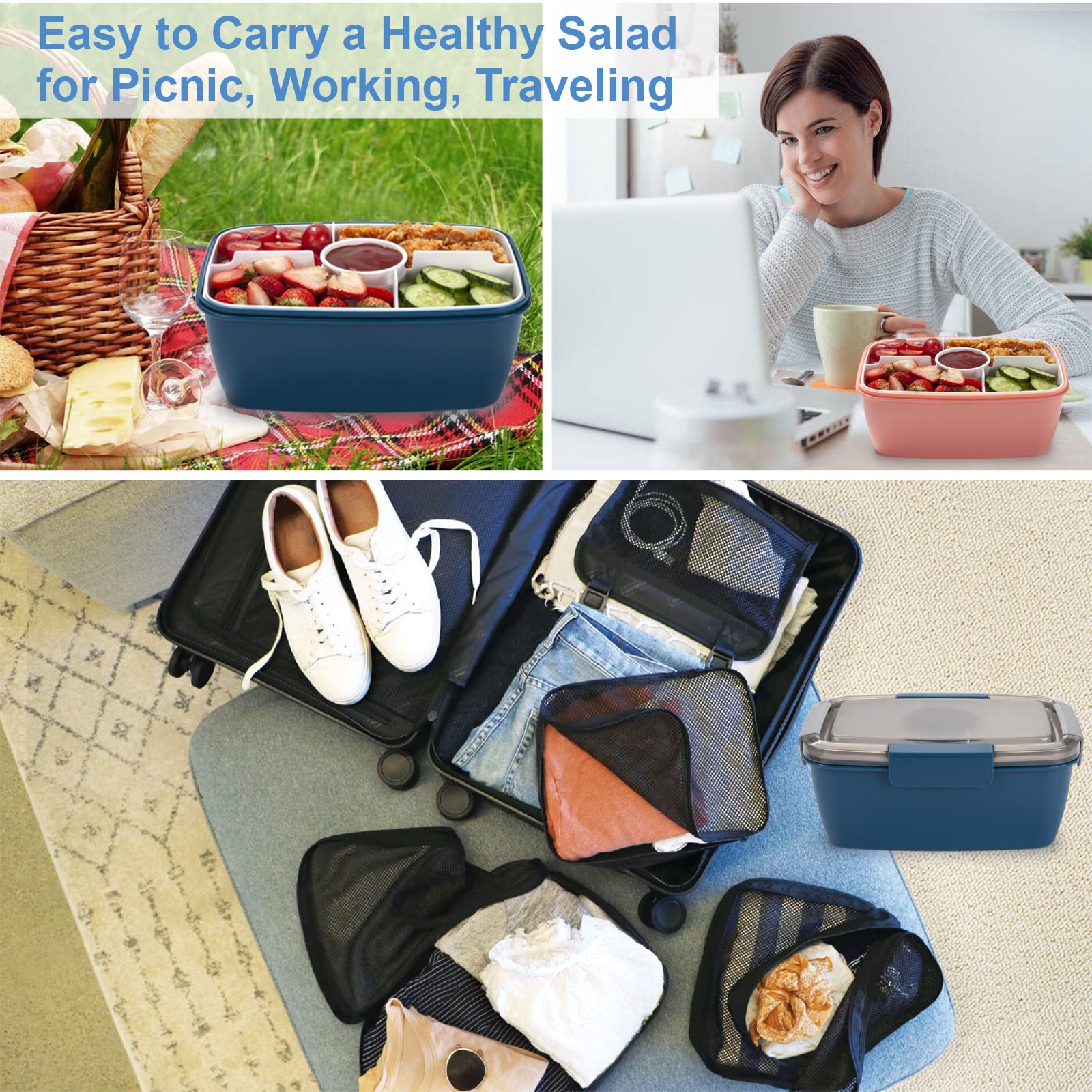 Freshmage shown in use at desk or backpack for on-the-go meals.