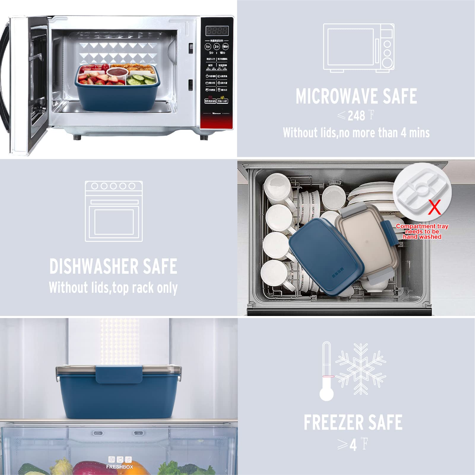 Freshmage blue XL design adds a stylish touch to lunch prep.