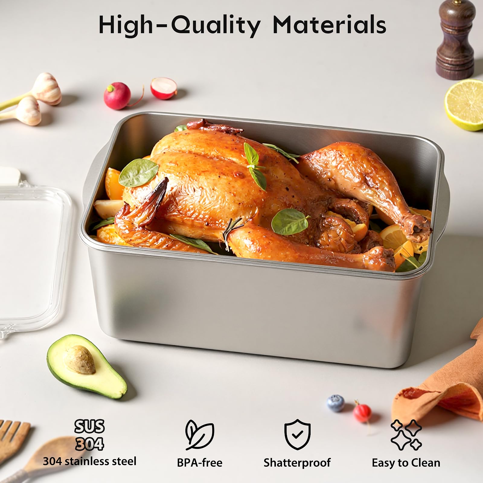 Freshmage oven-safe and microwave-safe container for reheating and baking.