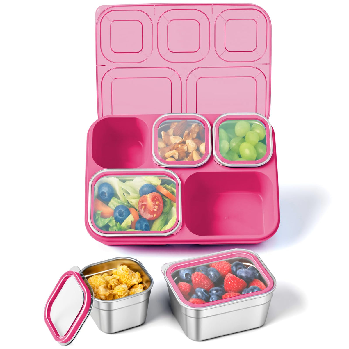 Freshmage Snackle Box with five compartments keeps snacks organized for school lunches.