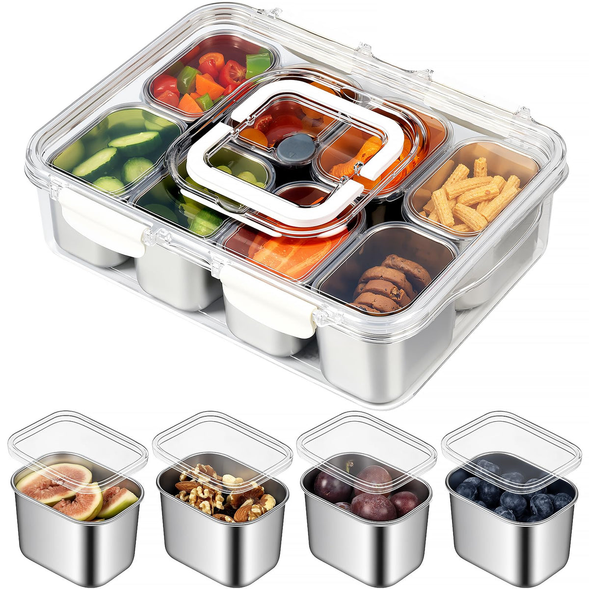 Freshmage Snackle Box with lid closed, eight compartments for organized snacks.