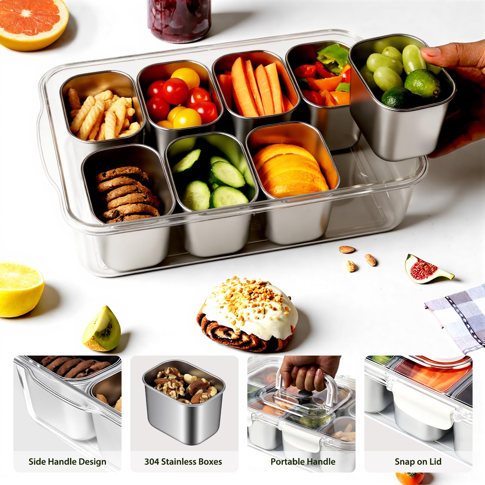 Freshmage Snackle Box handle ready for travel, compact and portable.