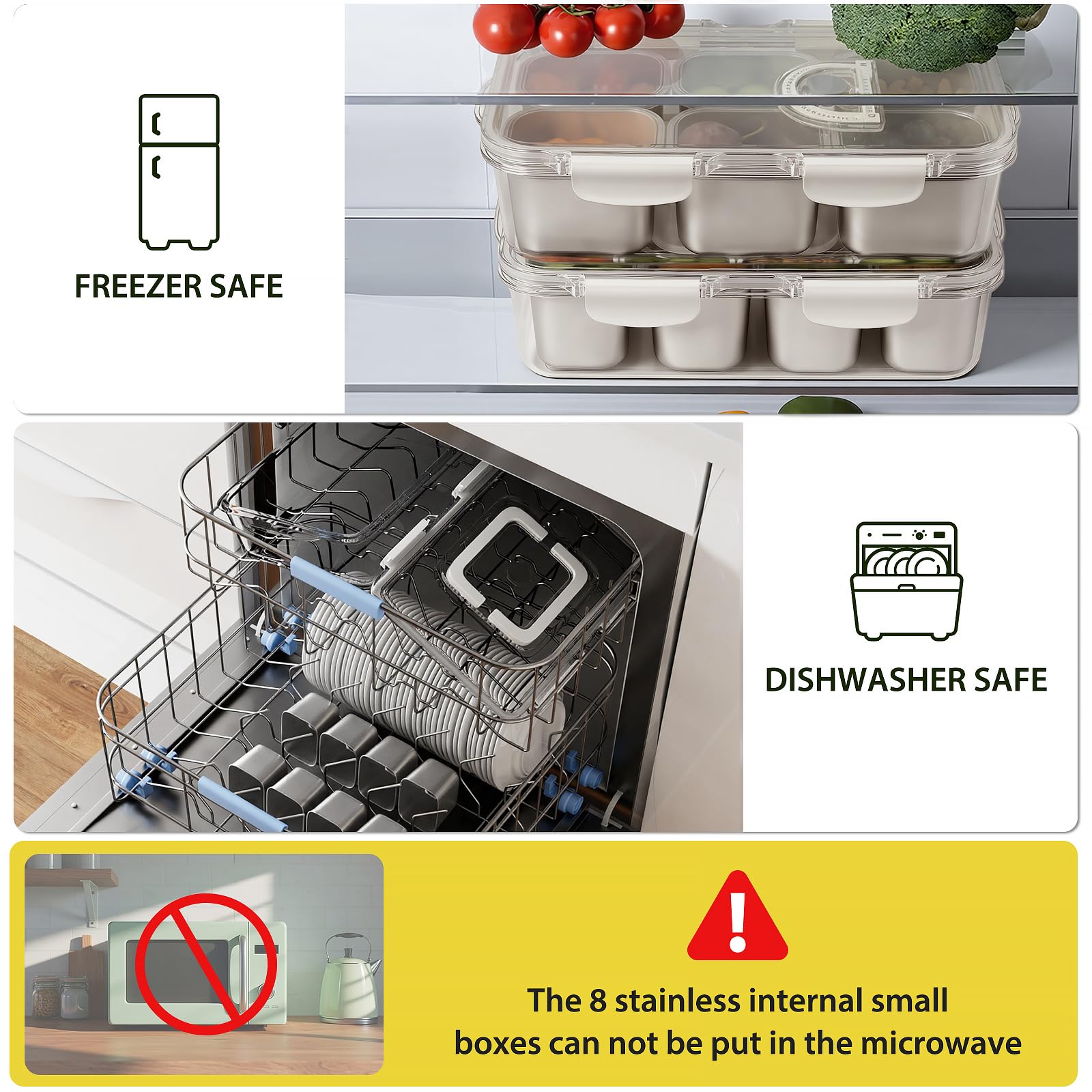 Freshmage Snackle Box stainless steel compartments resist wear during daily use.