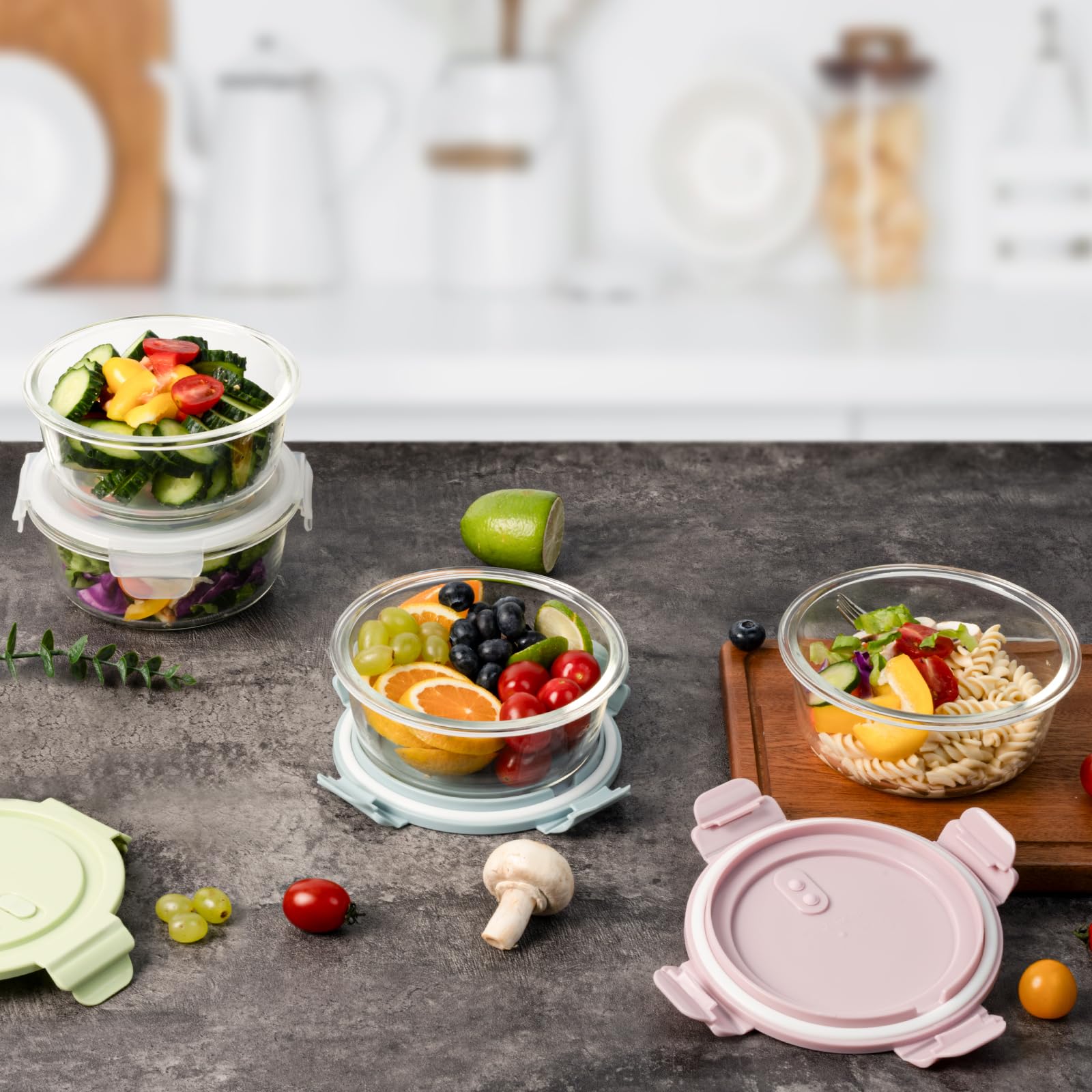Freshmage transparent glass aids portion control and meal planning.